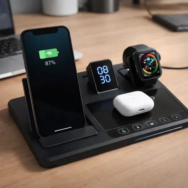 Base de carga inalámbrica 4 en 1 para celular, Apple Watch y auriculares