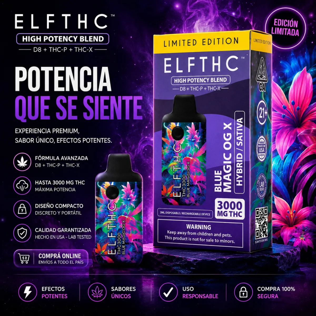ELF THC Blue Magic OG X 3.000 mg híbrida sativa