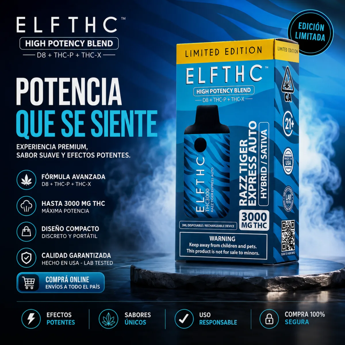ELF THC Razz Tiger Xpress 3.000 mg híbrida sativa